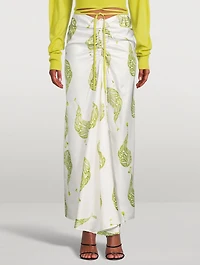 Silk Ruched Drape Long Skirt