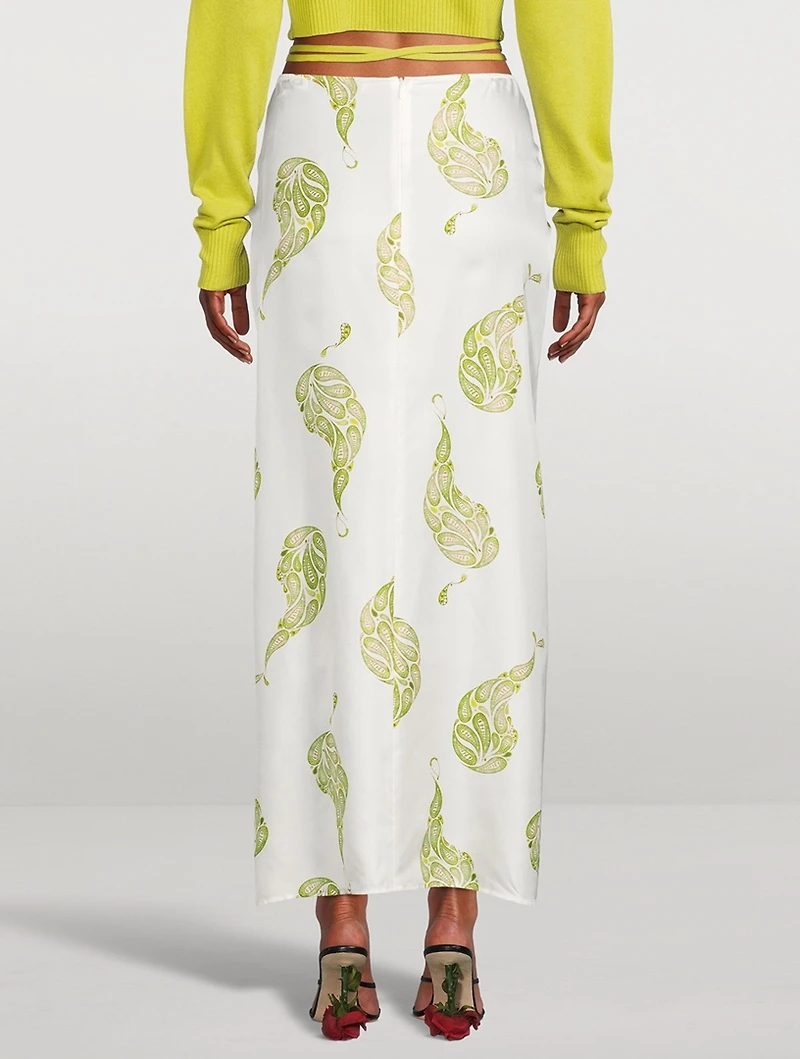 Silk Ruched Drape Long Skirt
