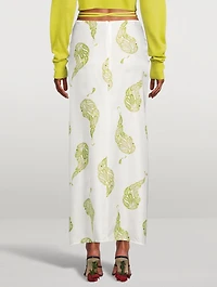 Silk Ruched Drape Long Skirt