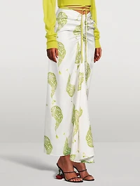 Silk Ruched Drape Long Skirt