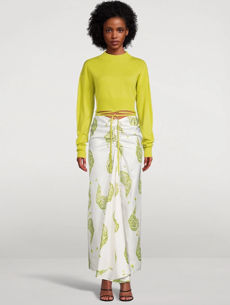 Silk Ruched Drape Long Skirt