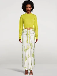 Silk Ruched Drape Long Skirt