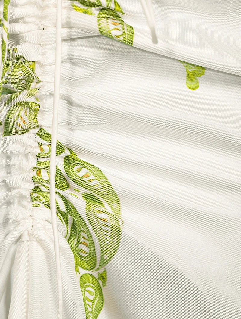 Silk Ruched Drape Long Skirt