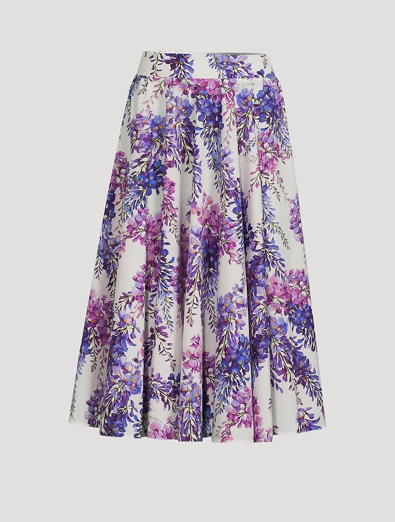 Cotton Poplin Midi Skirt Glicine Print