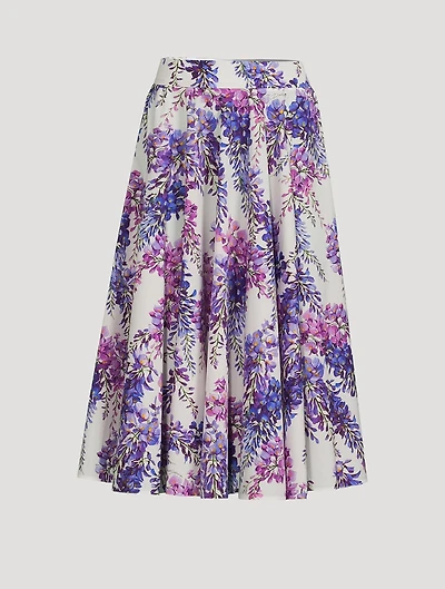 Cotton Poplin Midi Skirt Glicine Print