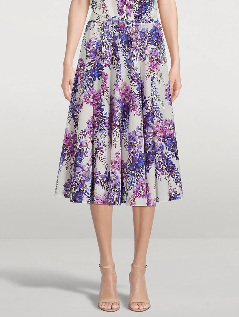 Cotton Poplin Midi Skirt Glicine Print