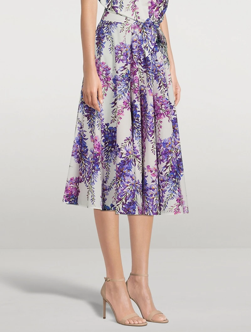 Cotton Poplin Midi Skirt Glicine Print