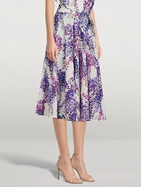 Cotton Poplin Midi Skirt Glicine Print