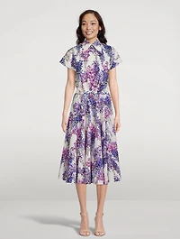 Cotton Poplin Midi Skirt Glicine Print