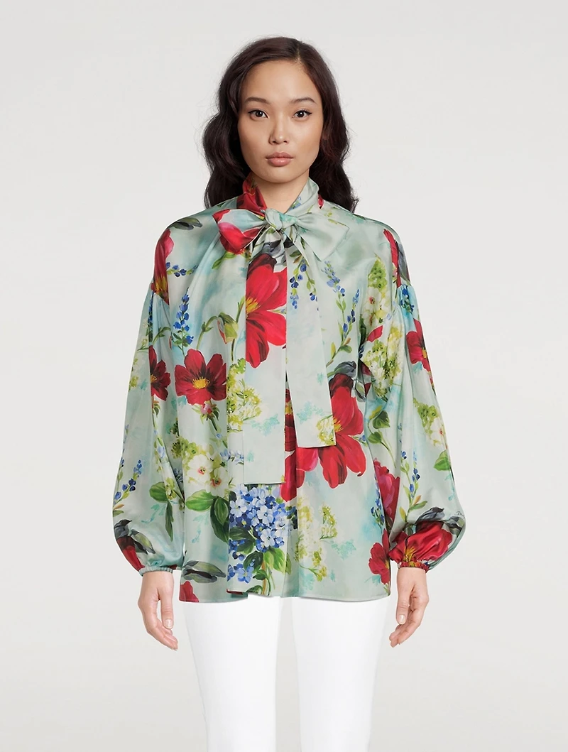 Habotai Silk Shirt Pictoral Garden Print
