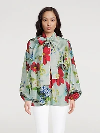 Habotai Silk Shirt Pictoral Garden Print