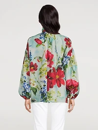 Habotai Silk Shirt Pictoral Garden Print