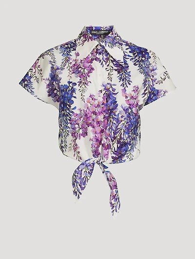 Short-Sleeve Tie Crop Shirt Glicine Print