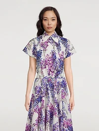 Short-Sleeve Tie Crop Shirt Glicine Print