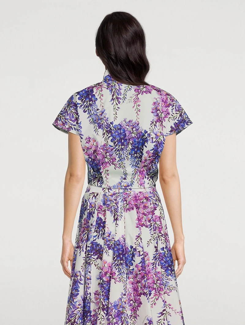 Short-Sleeve Tie Crop Shirt Glicine Print