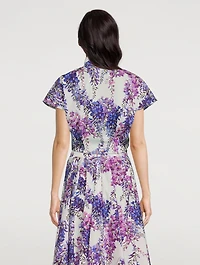 Short-Sleeve Tie Crop Shirt Glicine Print