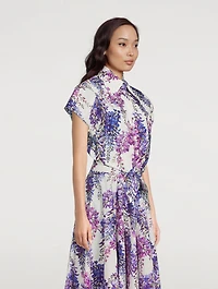 Short-Sleeve Tie Crop Shirt Glicine Print