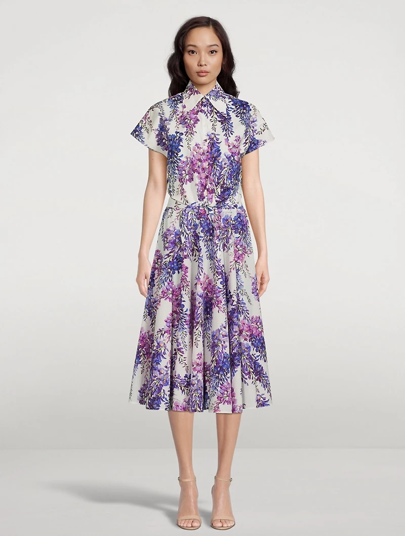 Short-Sleeve Tie Crop Shirt Glicine Print