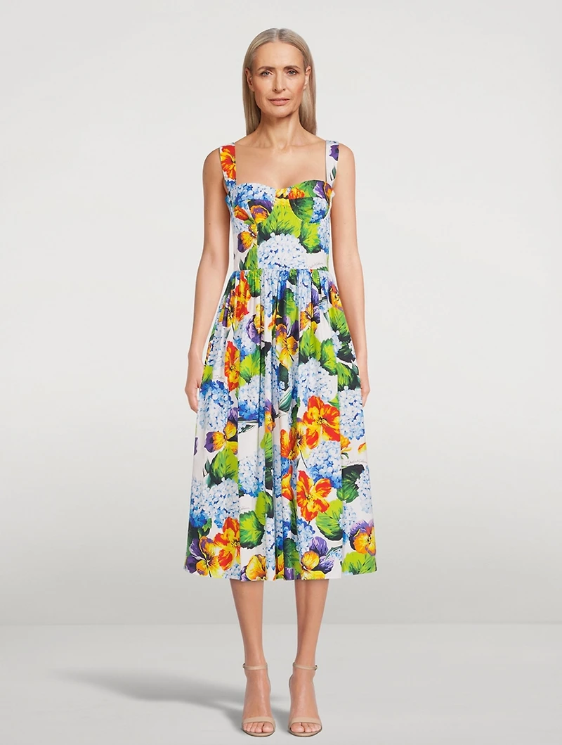 Bustier Midi Dress Hydrangea Print