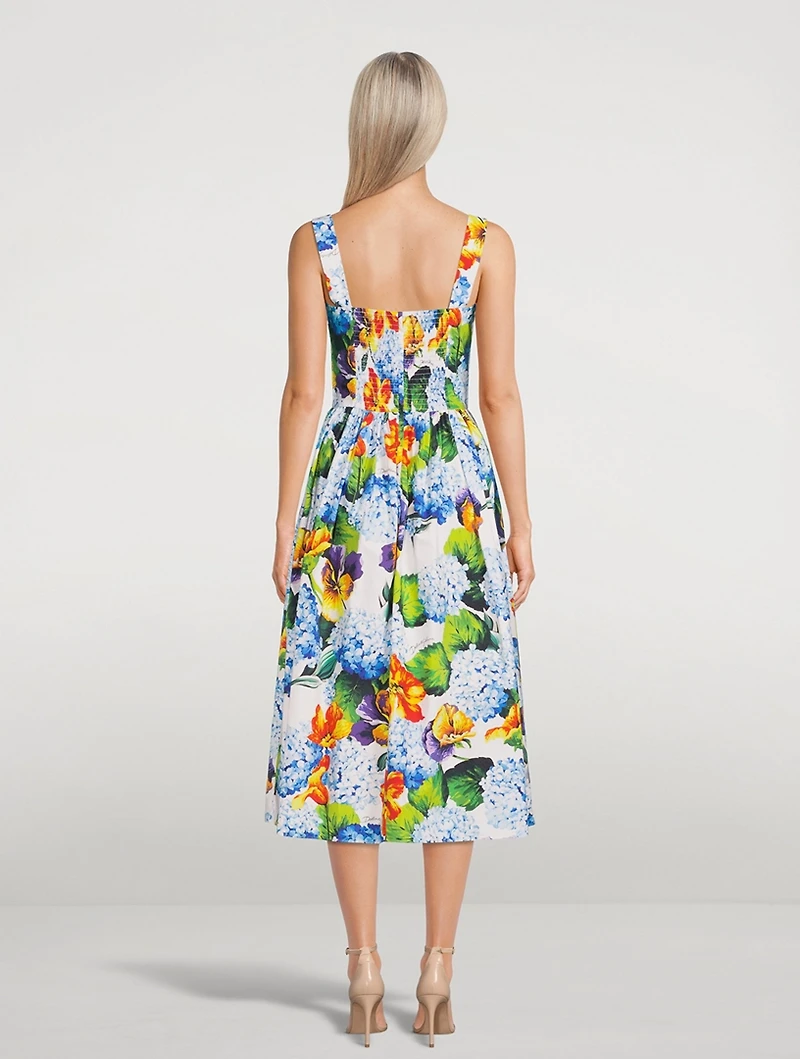 Bustier Midi Dress Hydrangea Print