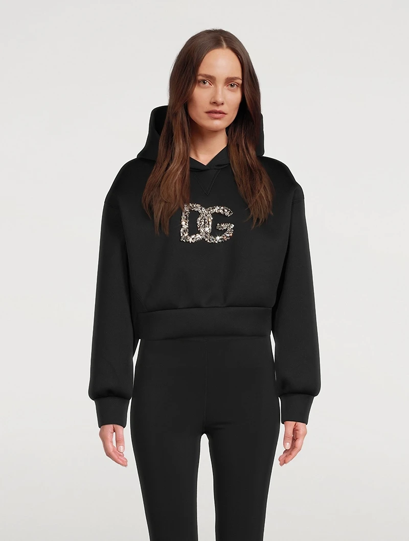 Crystal Logo Cropped Neoprene Hoodie