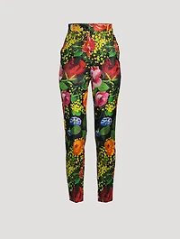 Mikado Silk Trousers Bouquet Print