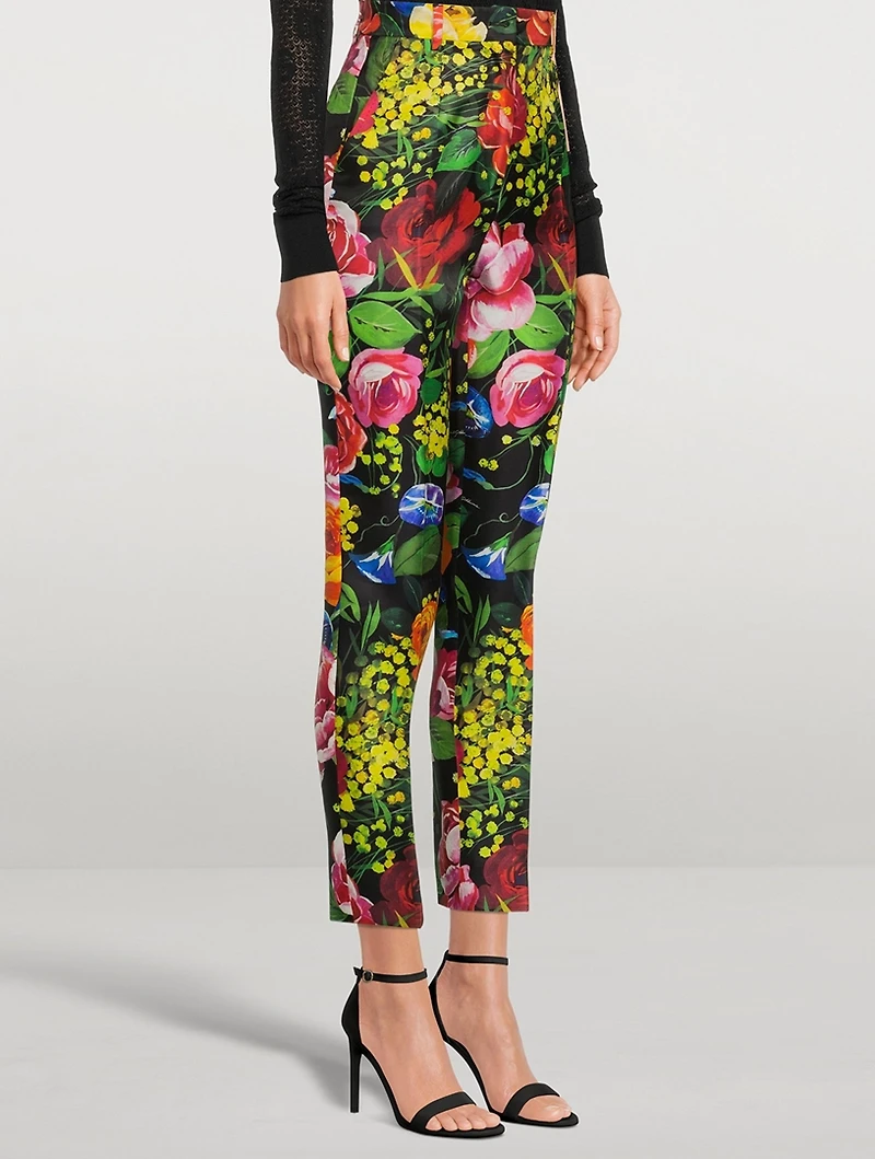 Mikado Silk Trousers Bouquet Print