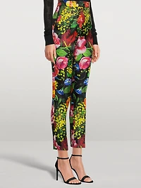 Mikado Silk Trousers Bouquet Print