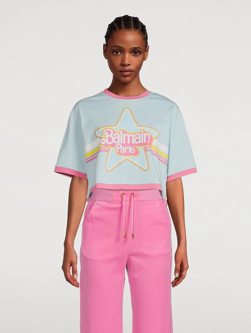 Balmain x Barbie Cropped Logo T-Shirt
