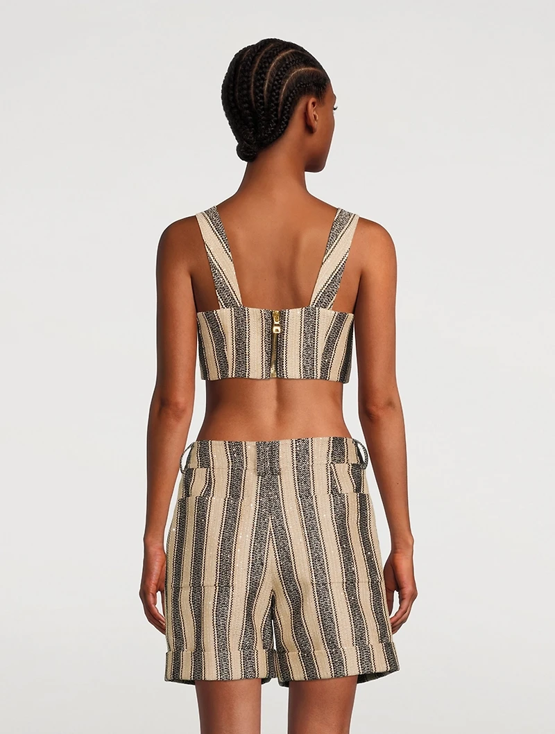 Raffia Cotton Crop Top Stripe Print