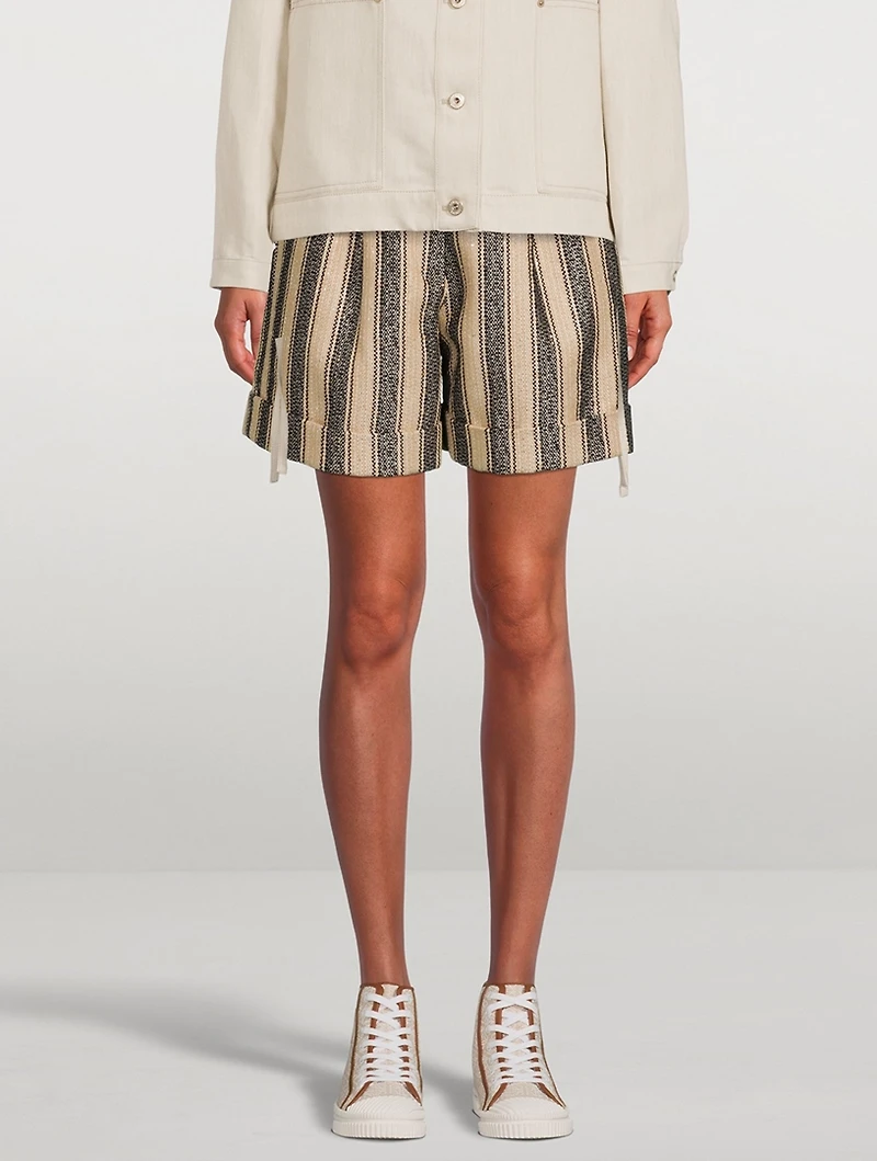 Raffia Cotton Shorts Stripe Print