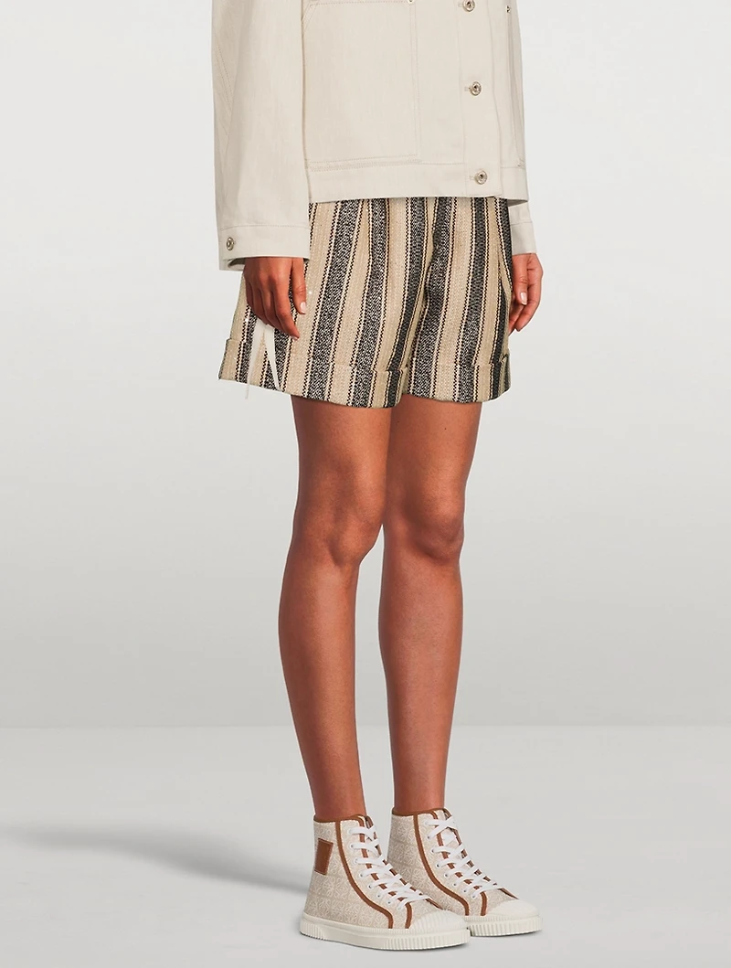 Raffia Cotton Shorts Stripe Print