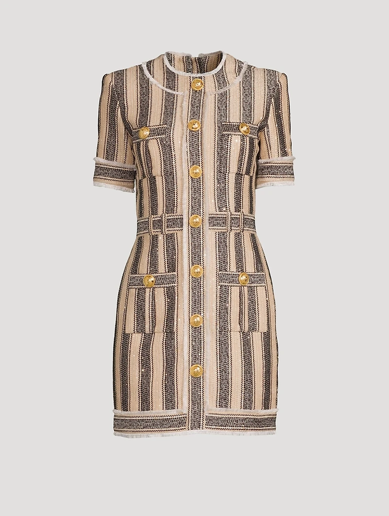 Raffia Cotton Mini Dress Stripe Print