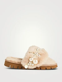 Pinctada Shearling Slippers With Faux Pearls