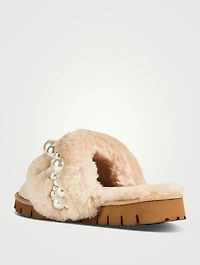 Pinctada Shearling Slippers With Faux Pearls
