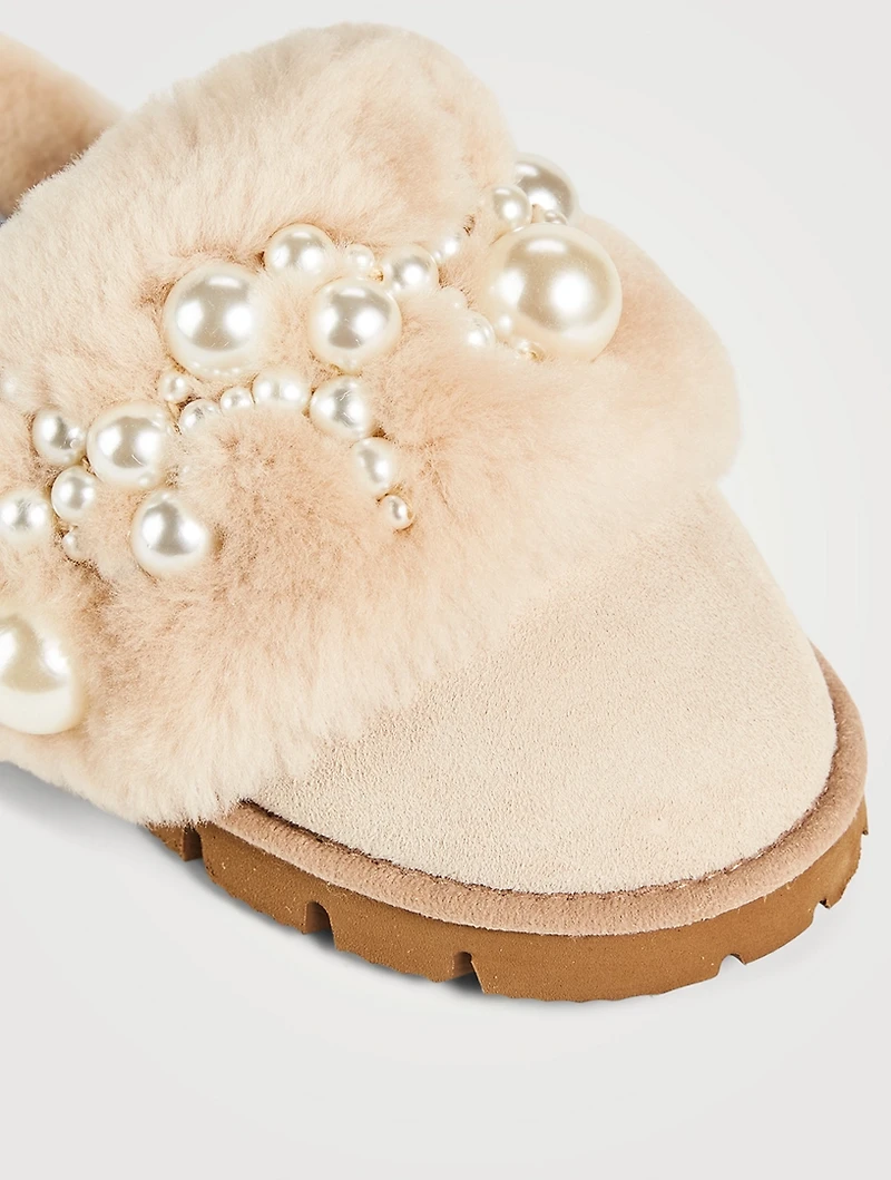Pinctada Shearling Slippers With Faux Pearls