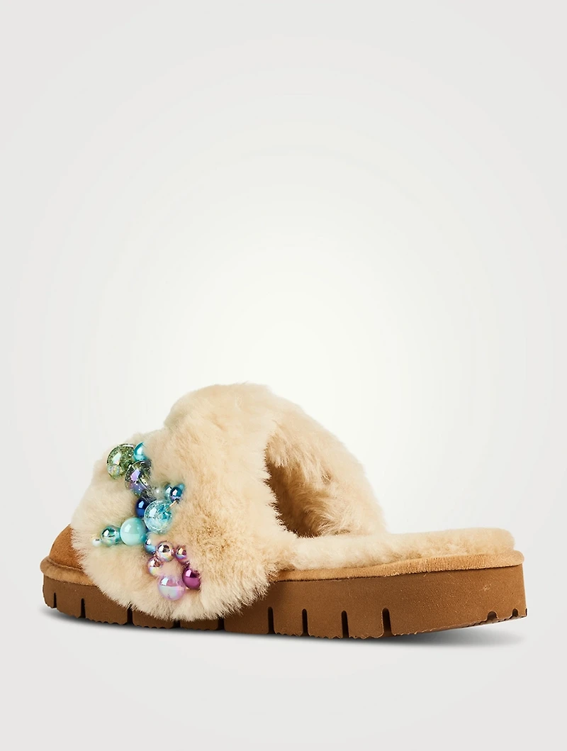 Pinctada Shearling Slippers With Faux Pearls