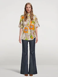 Farrah Oversized Linen Shirt Floral Print