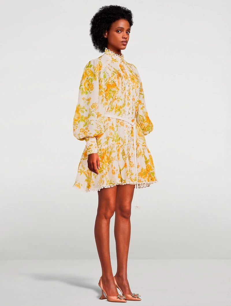 Songbird Puff-Sleeve Mini Dress Floral Print