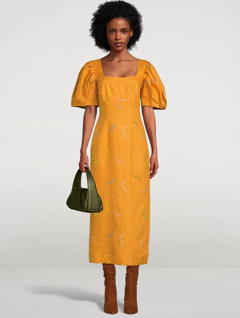 Sundance Puff-Sleeve Midi Dress