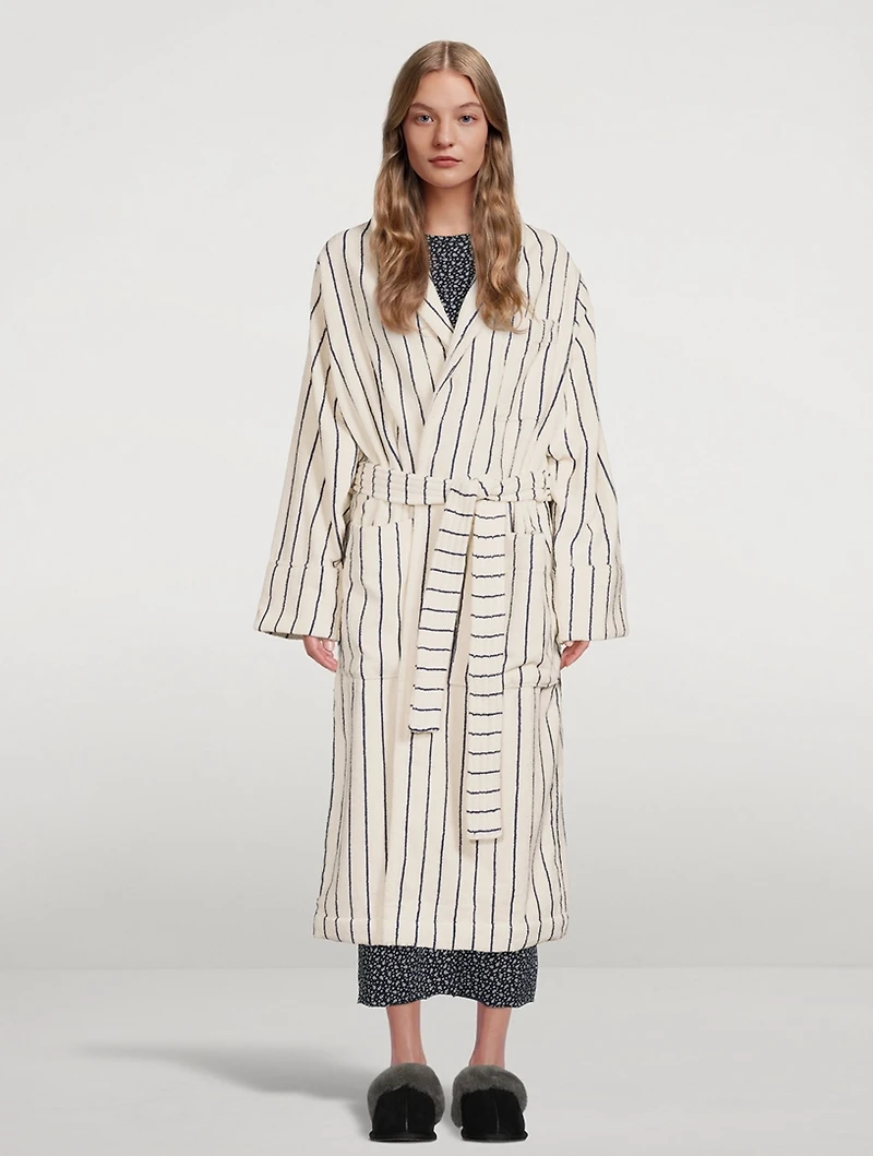 Hooded Organic Cotton Bathrobe Stripe Print