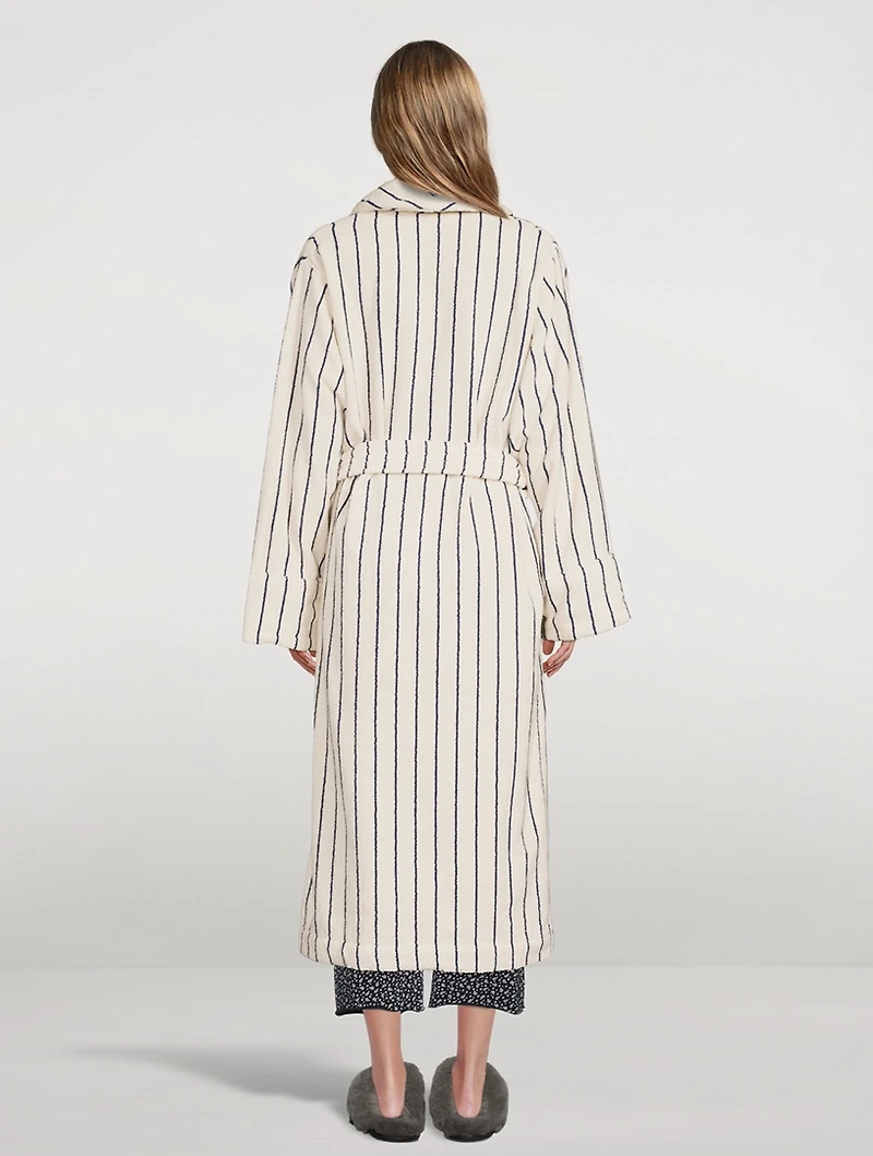 Hooded Organic Cotton Bathrobe Stripe Print