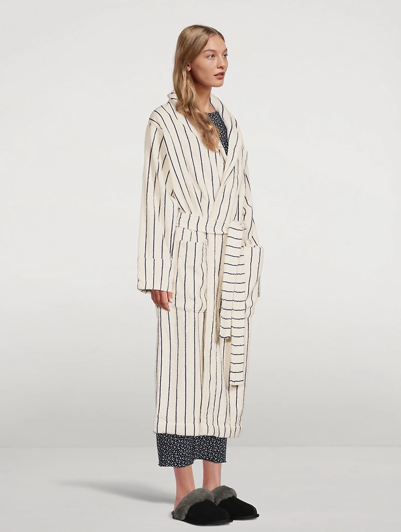 Hooded Organic Cotton Bathrobe Stripe Print