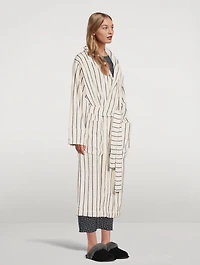 Hooded Organic Cotton Bathrobe Stripe Print