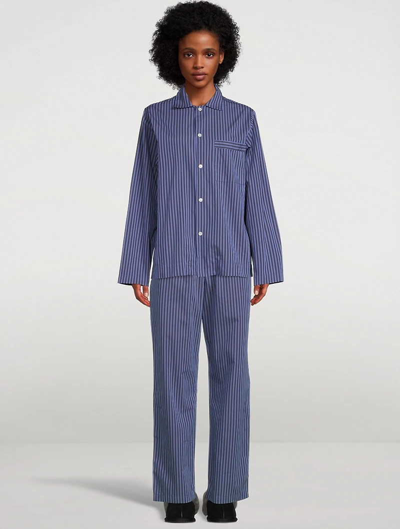 Organic Cotton Poplin Pajama Pants Stripe Print