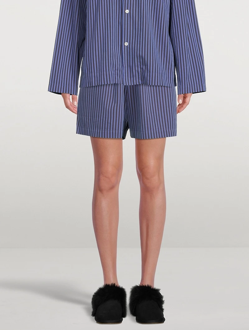 Organic Cotton Poplin Pajama Shorts Stripe Print