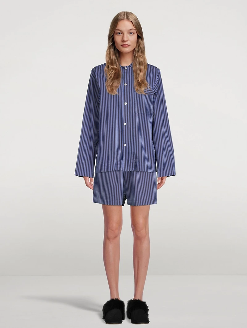 Organic Cotton Poplin Pajama Shorts Stripe Print
