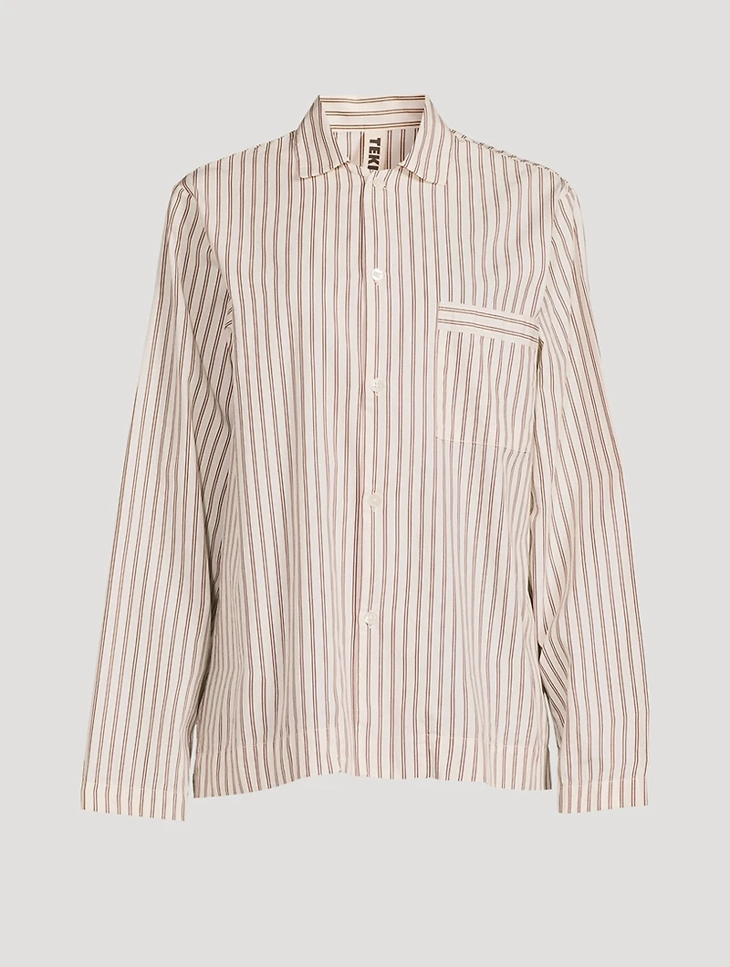 Organic Cotton Poplin Pajama Shirt Stripe Print