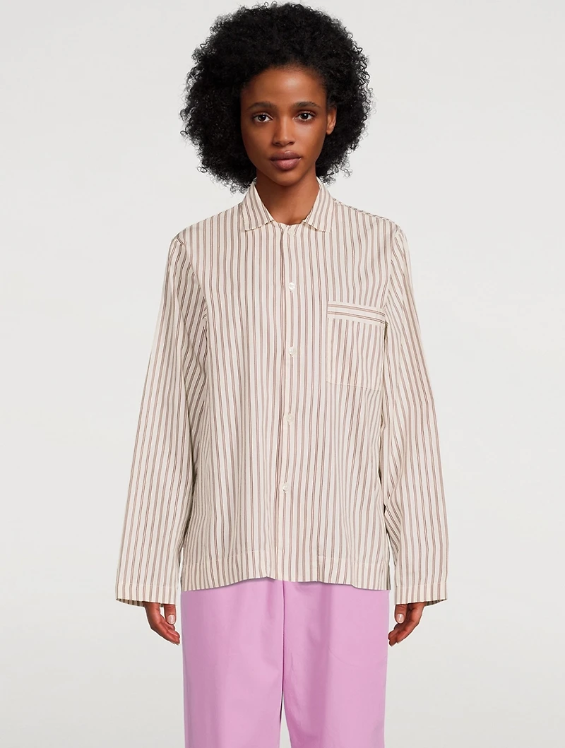 Organic Cotton Poplin Pajama Shirt Stripe Print