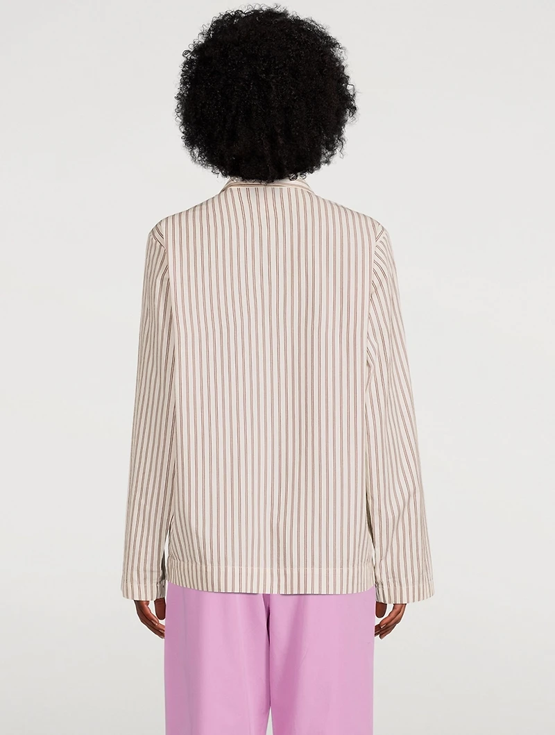 Organic Cotton Poplin Pajama Shirt Stripe Print